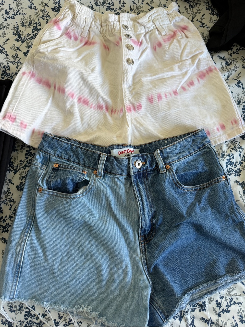 Don’t Cry Two-Tone High-Waist Denim Shorts